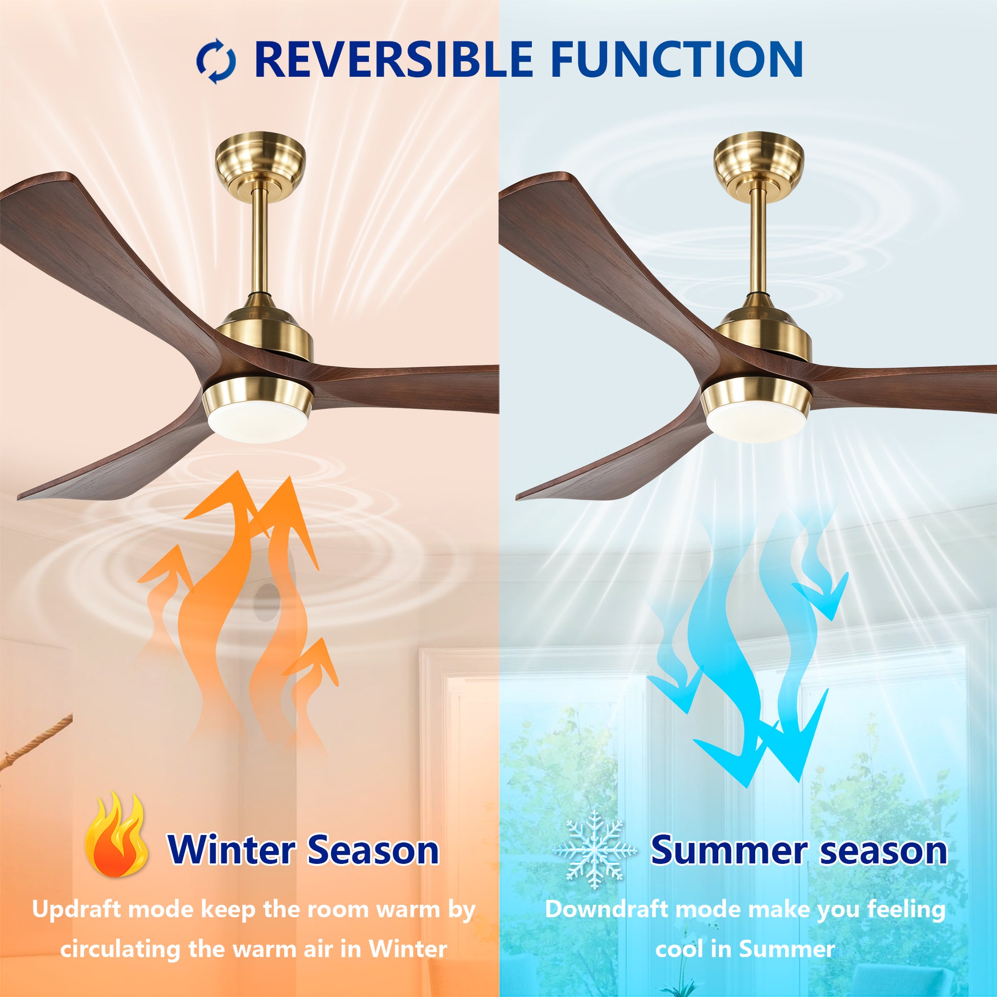 52" Gold Solid Wood Ceiling Fan with Remote - view 10