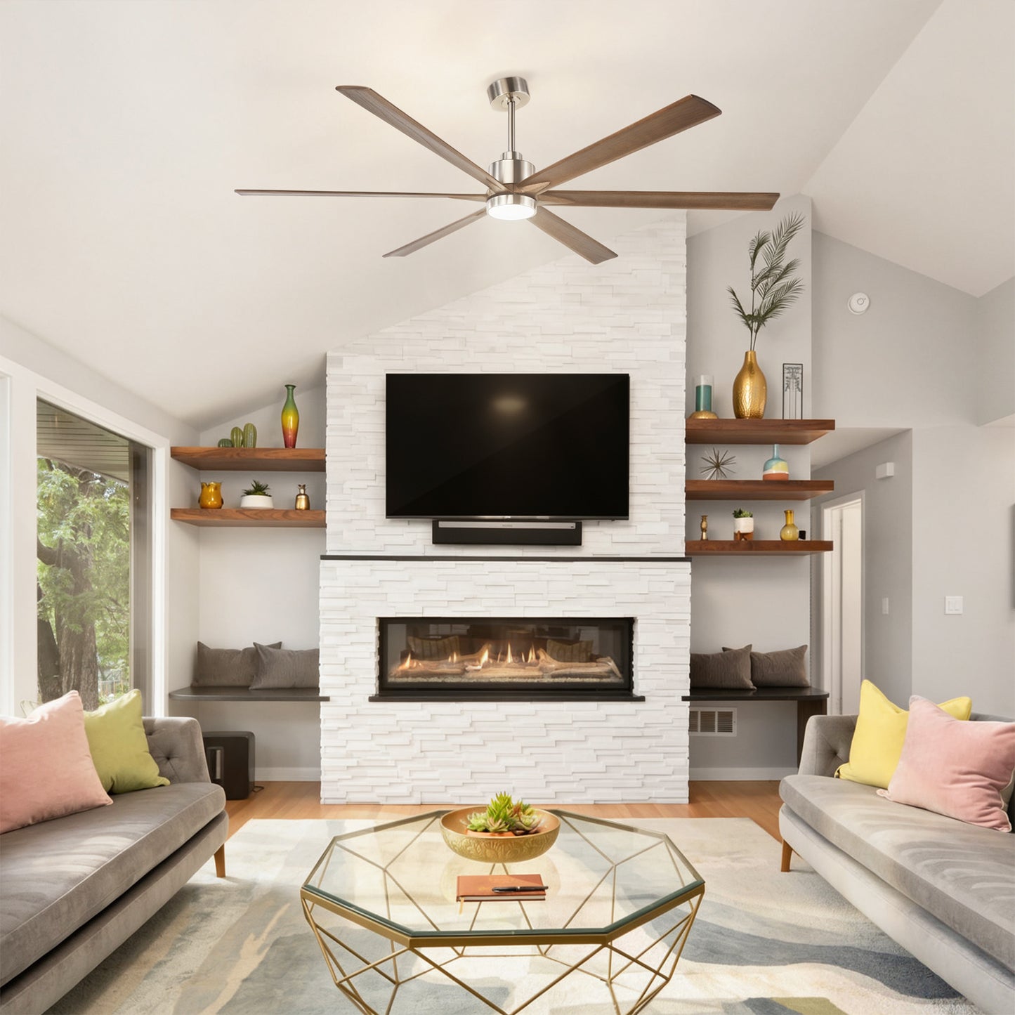 70" Nickel Finish Ceiling Fan with Light - view 5