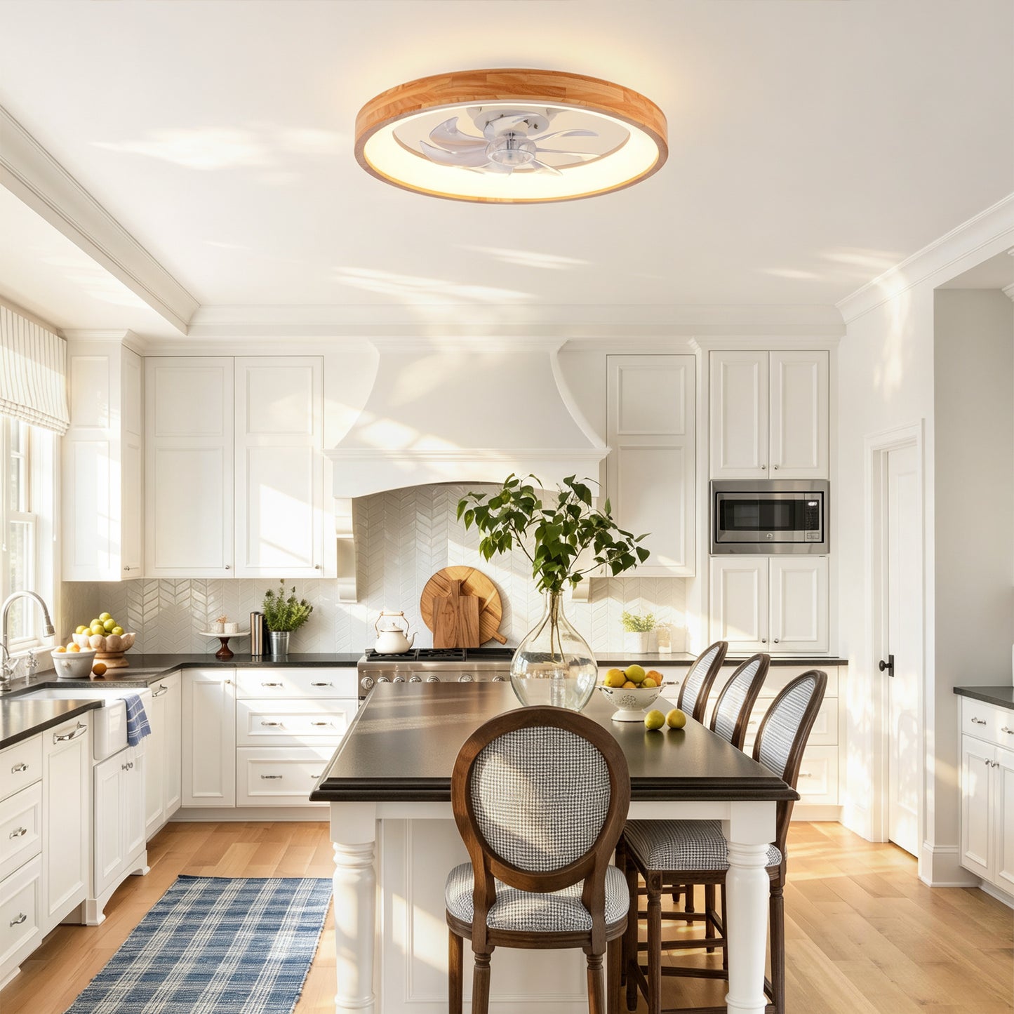 23.62" Wood Flush Mount Ceiling Fan with Dimmable LED - view 4