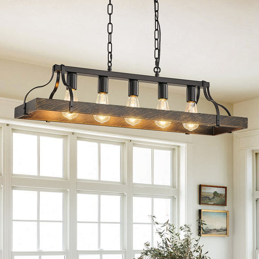 34" Black & Gold Vintage 5-Light Chandelier