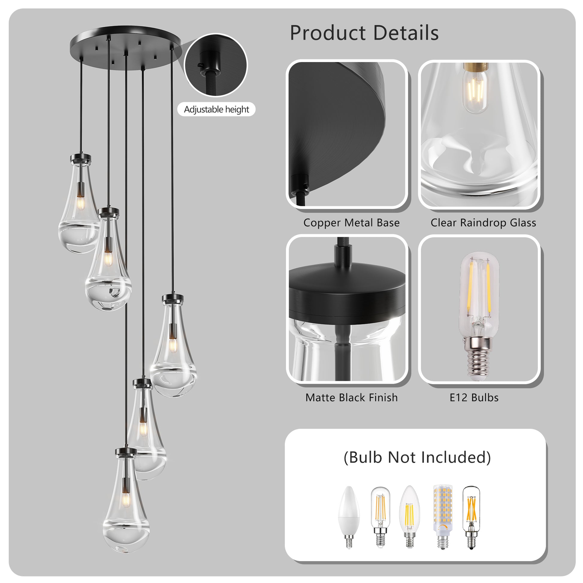 5-Light Black Cluster Pendant Chandelier - view 6