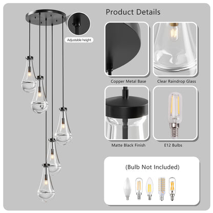 5-Light Black Cluster Pendant Chandelier - view 6