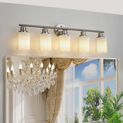 31" 5-Light Brushed Nickel Vanity Light with Frosted Glass