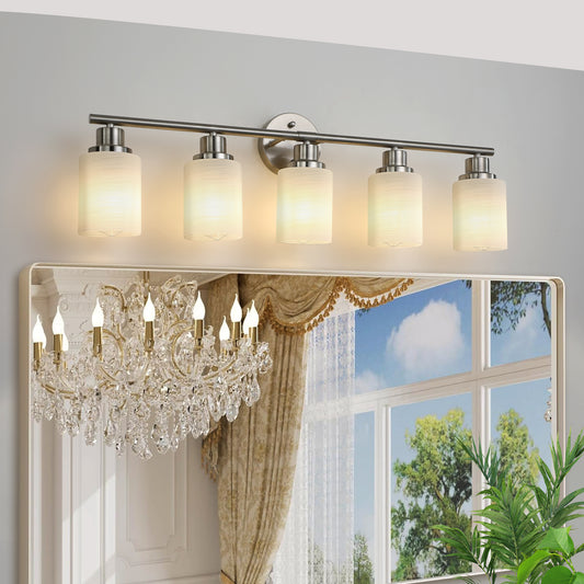 31" 5-Light Brushed Nickel Vanity Light with Frosted Glass
