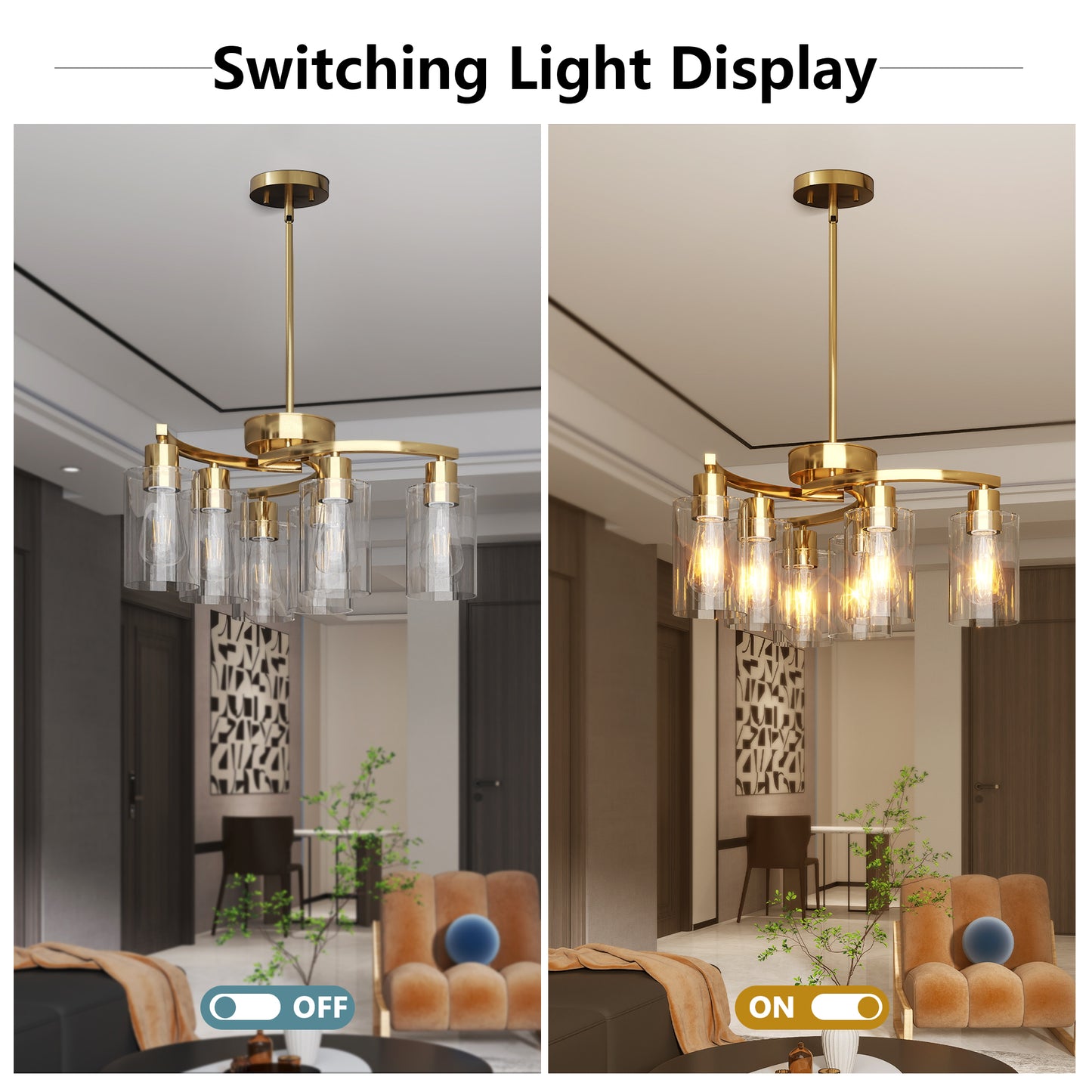 6-Light Gold Chandelier with Clear Glass Shades - view 6