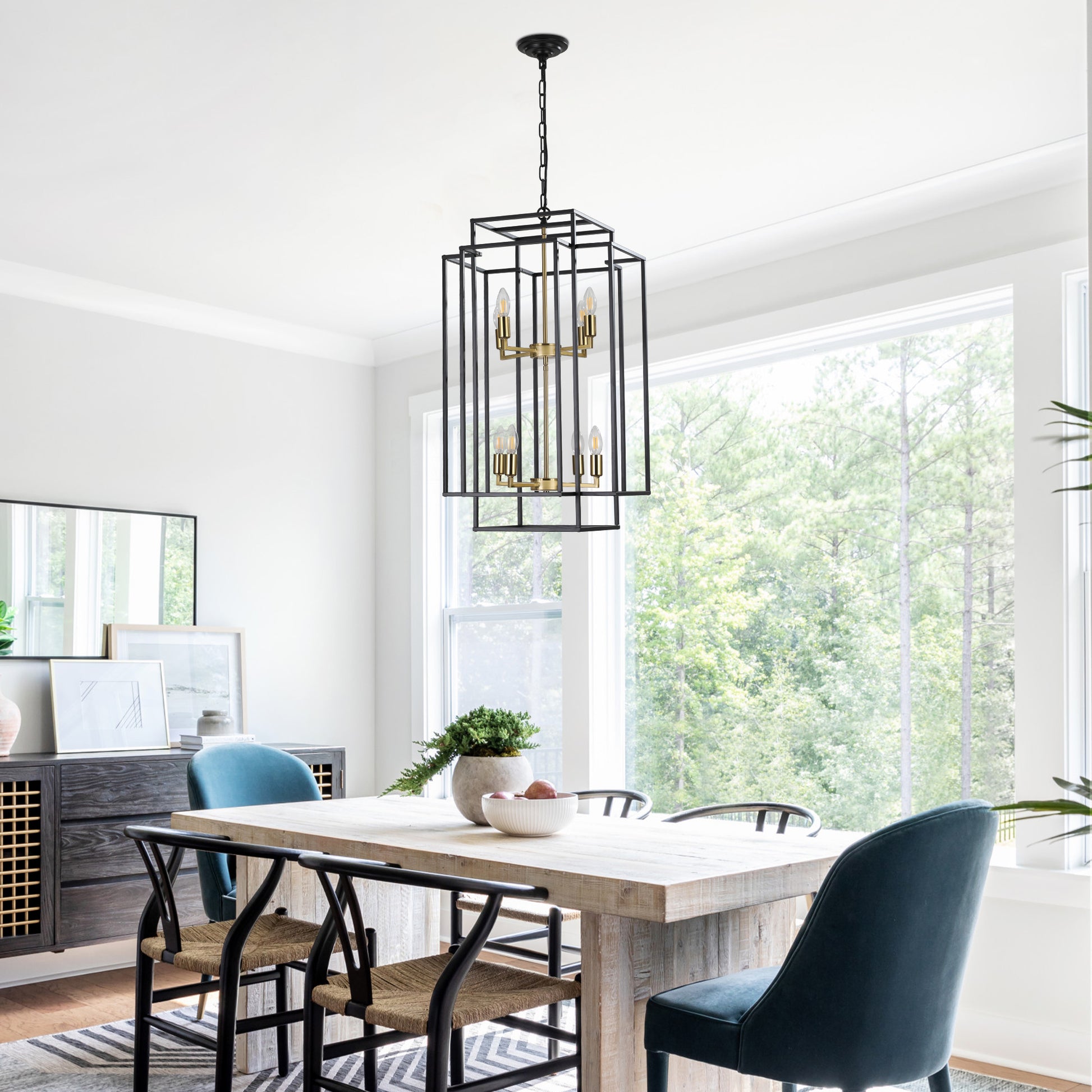 18" 8-Light Black & Gold Geometric Chandelier