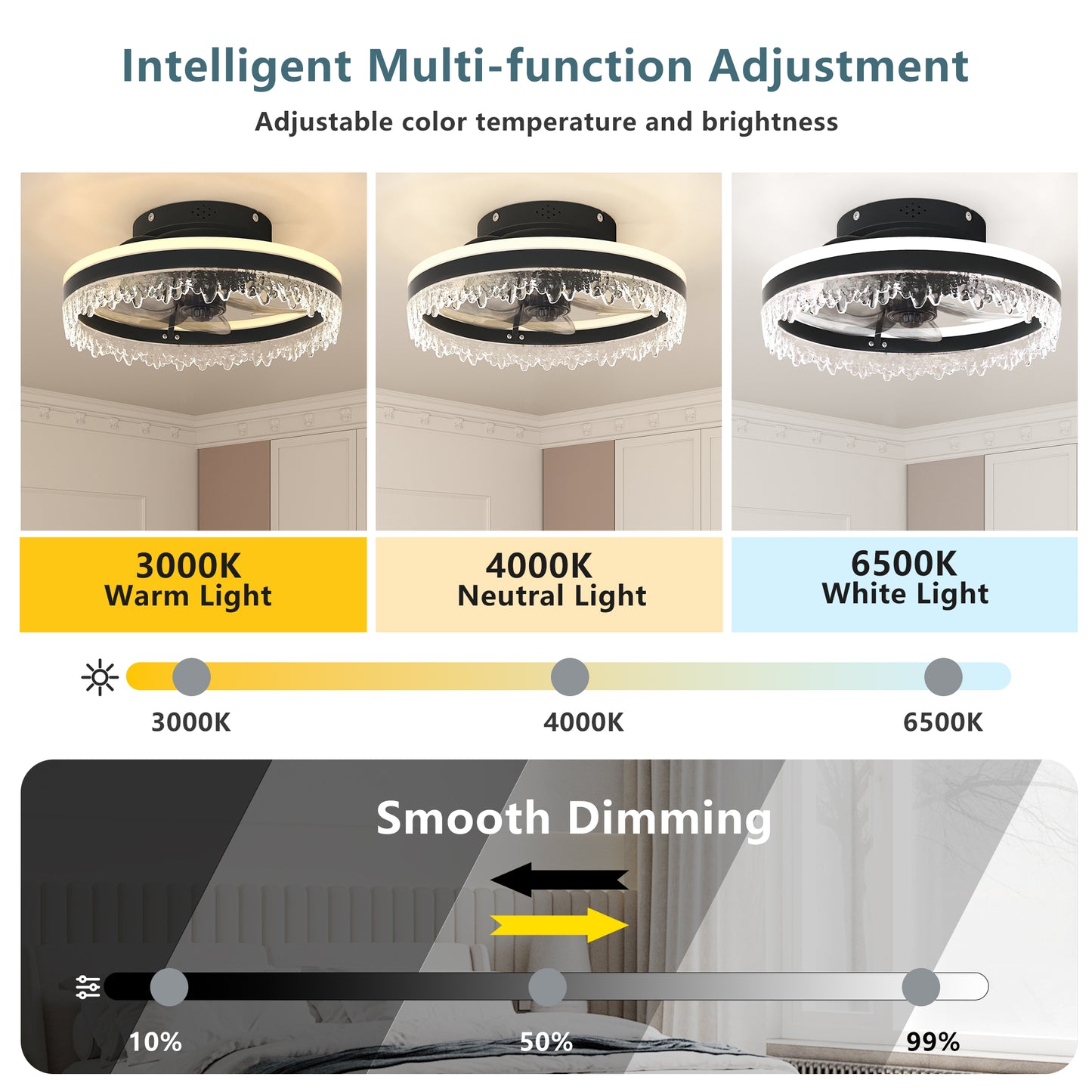 16" Black Crystal Ceiling Fan with Dimmable LED - view 6