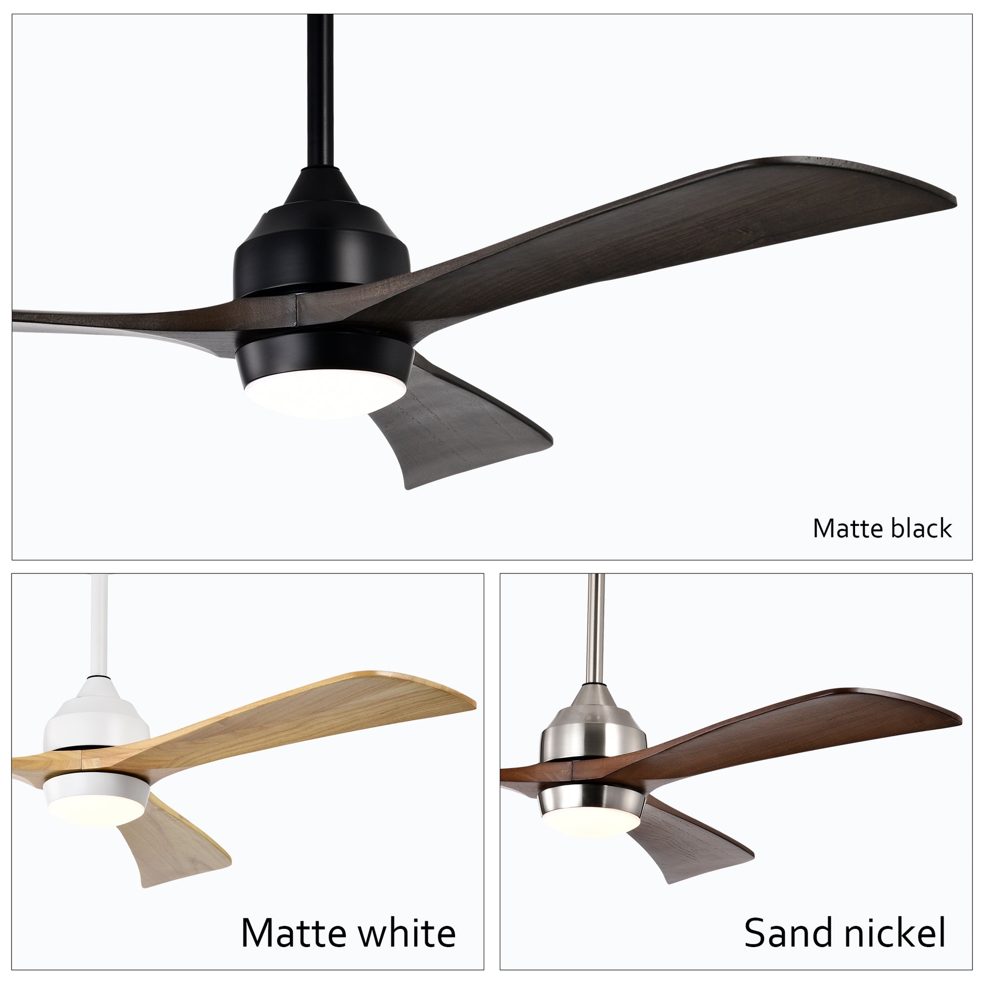 52" Matte Black Solid Wood Ceiling Fan with Remote - view 9