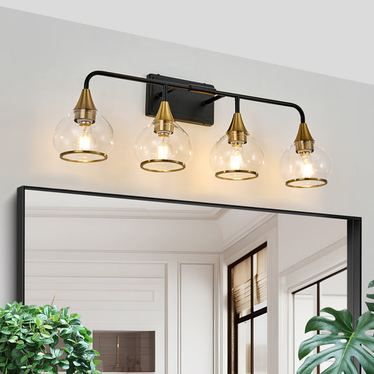 31" 4-Light Black & Gold Vanity Light with Clear Glass