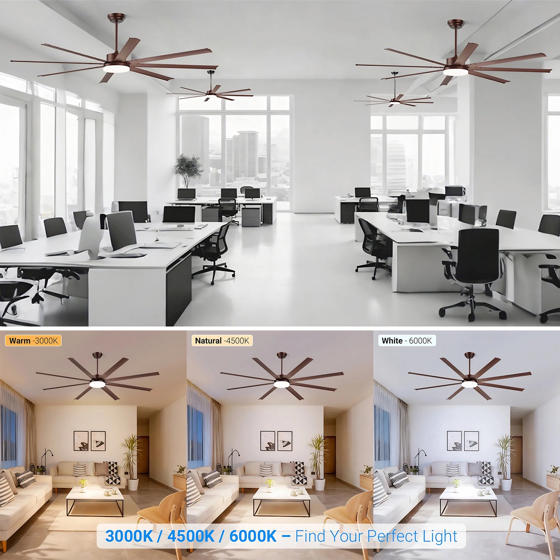 88" Coffee Industrial Ceiling Fan with Light & Remote - view 6