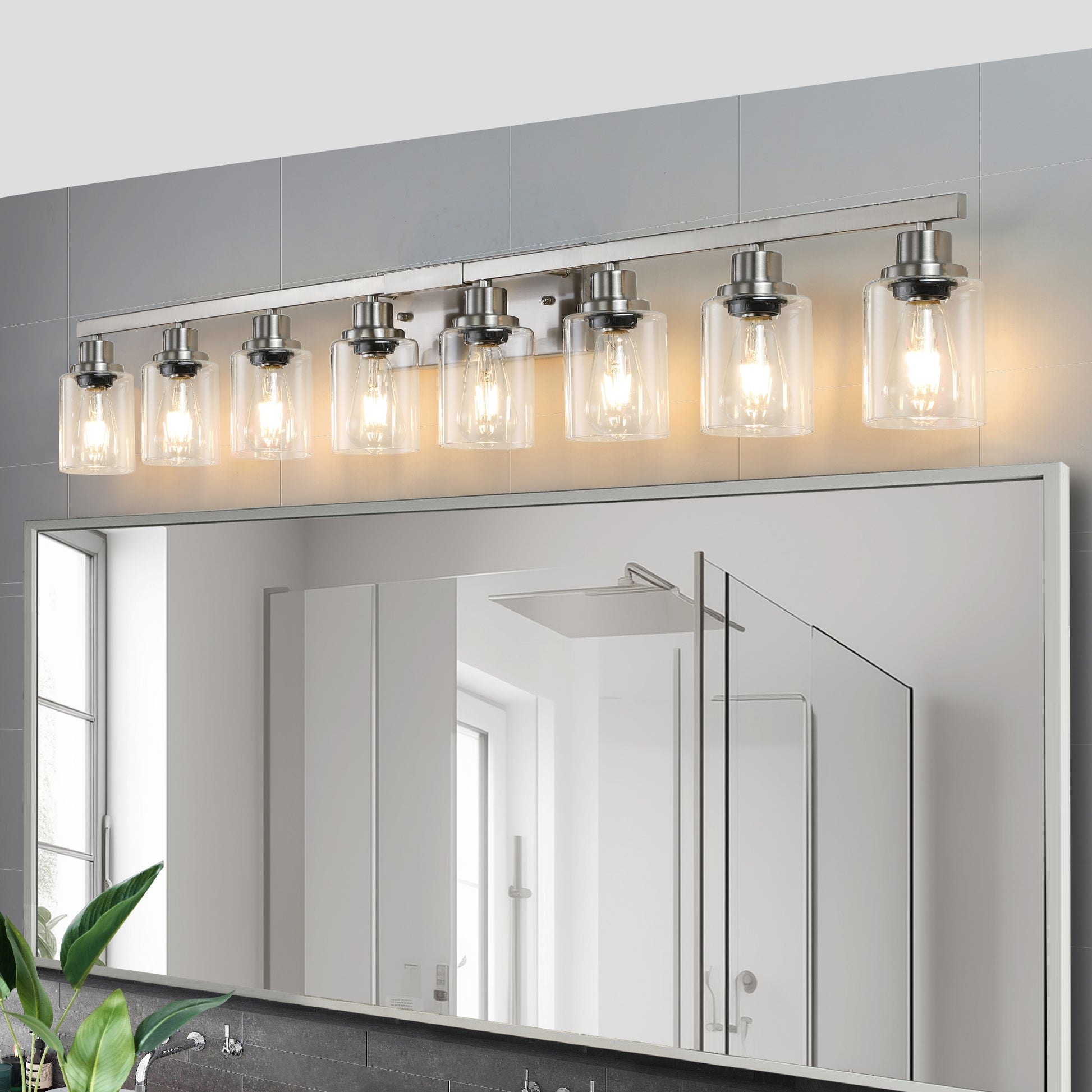 51" 8-Light Brushed Nickel Vanity Light with Clear Glass - view 3