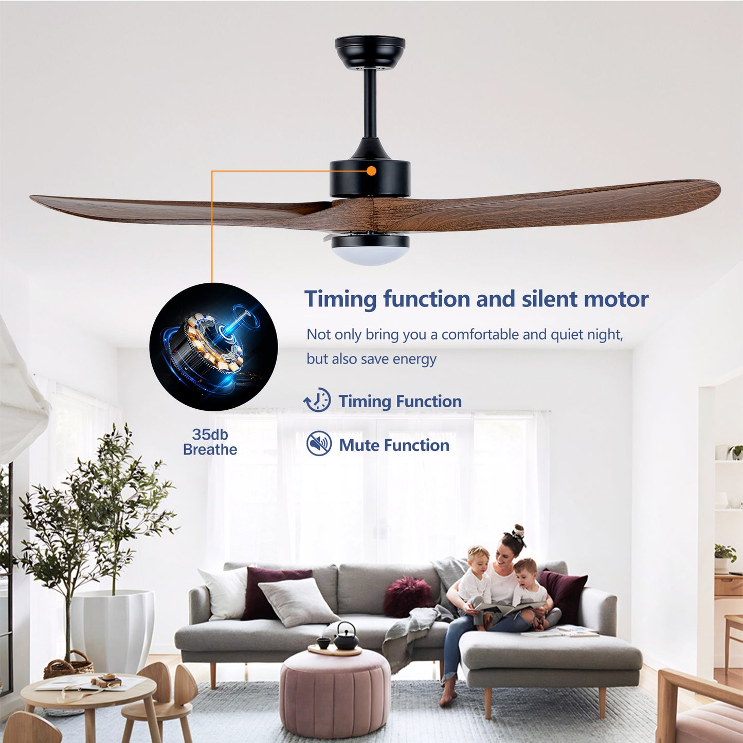 60" Matte Black Ceiling Fan with LED Light - view 10