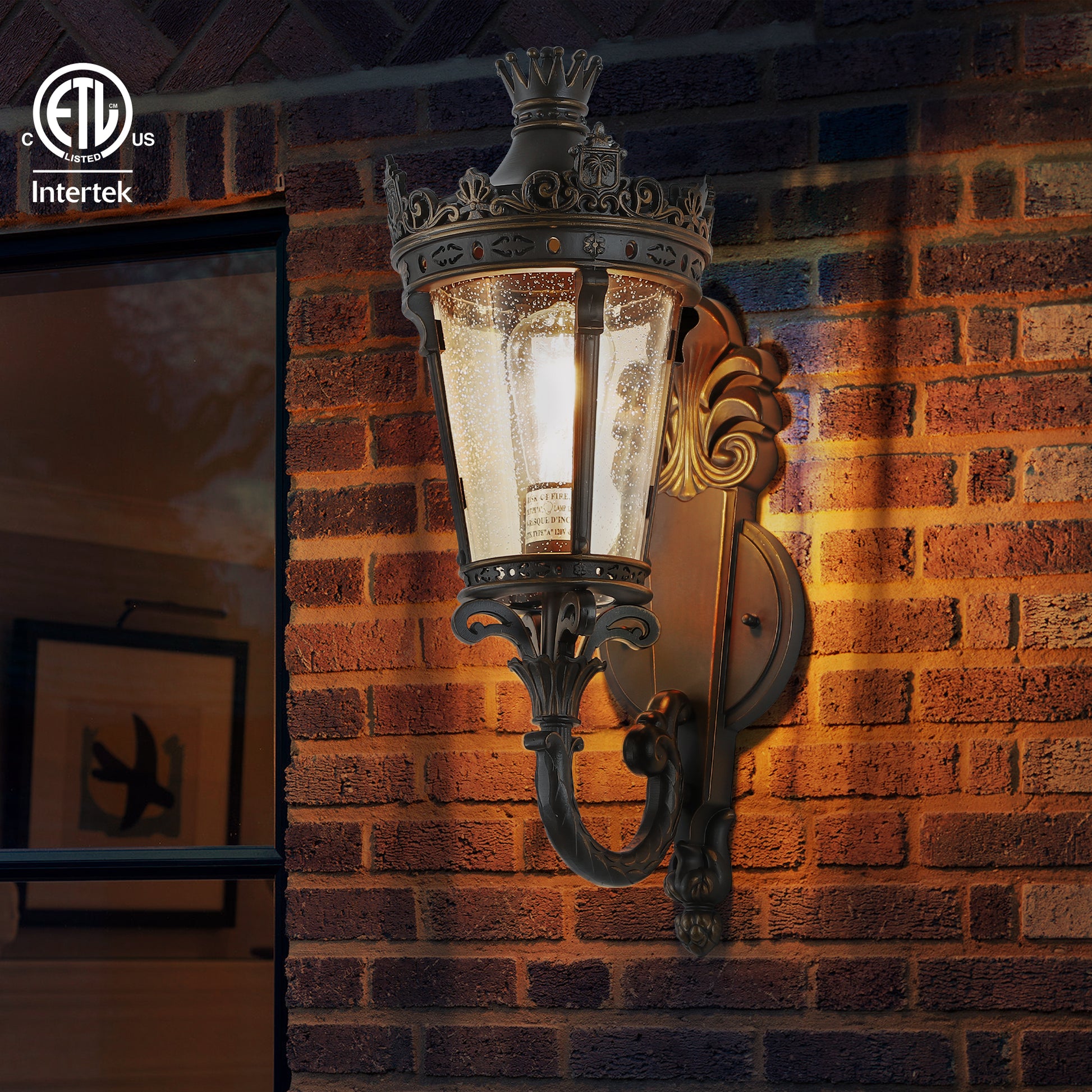 21"H Coffee Outdoor Wall Lantern with Crown Top - view 3