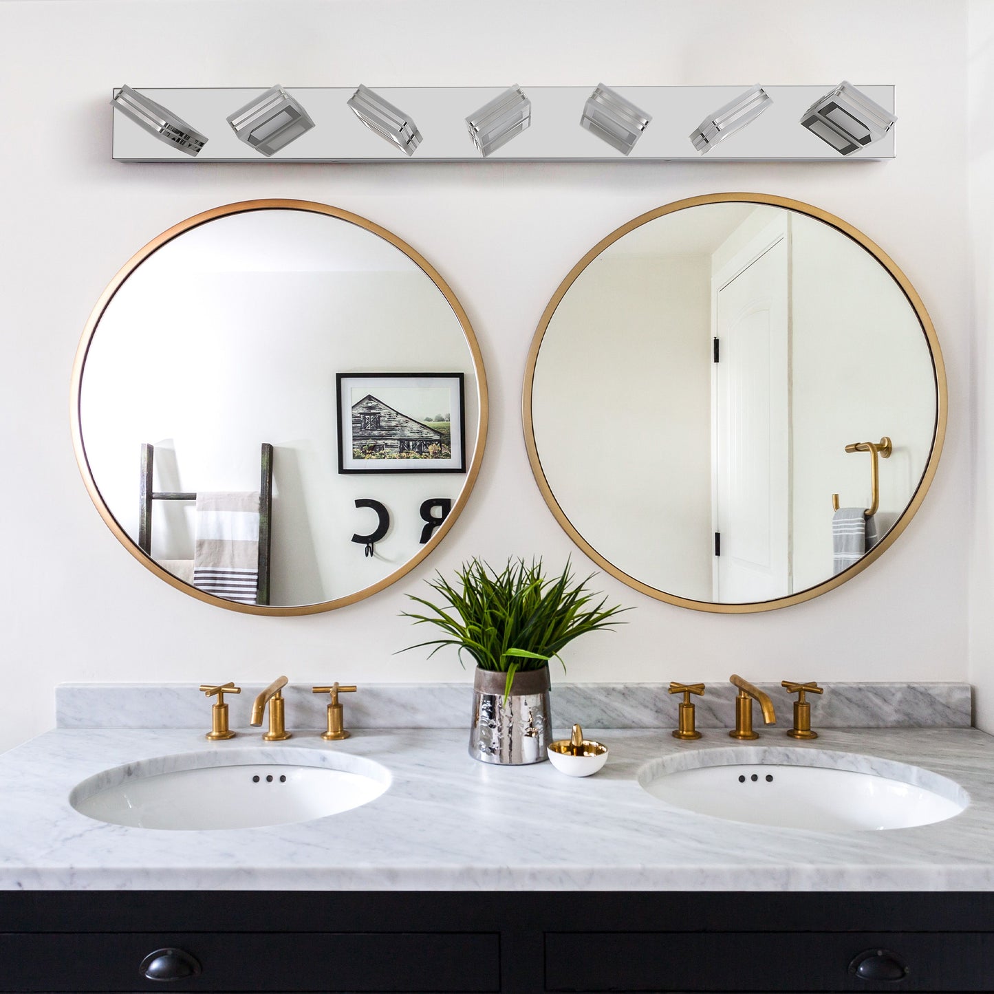 45" 7-Light Chrome LED Vanity Light with Acrylic Shades - view 7