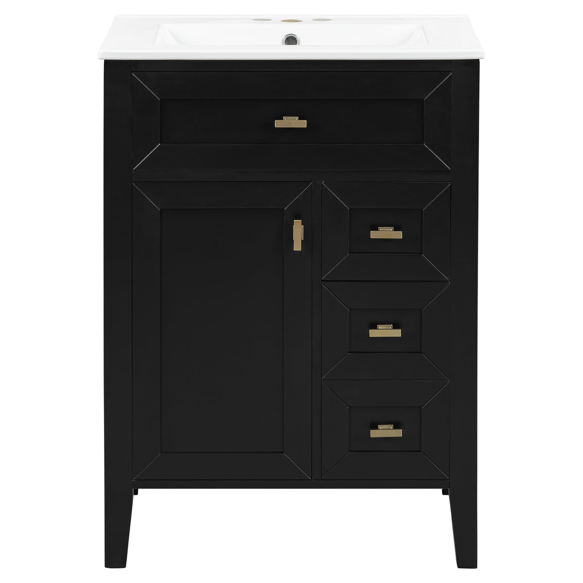 24" Black Bathroom Vanity with Sink and 2-Tier Door Storage Rack