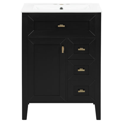 24" Black Bathroom Vanity with Sink and 2-Tier Door Storage Rack