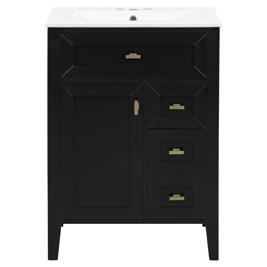 24" Black Bathroom Vanity with Sink and 2-Tier Door Storage Rack