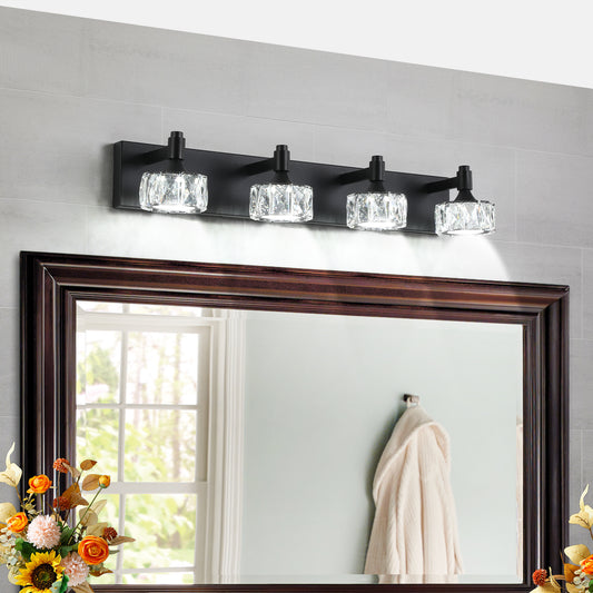 4-Light Matte Black LED Vanity Light with Crystal Glass - view 2