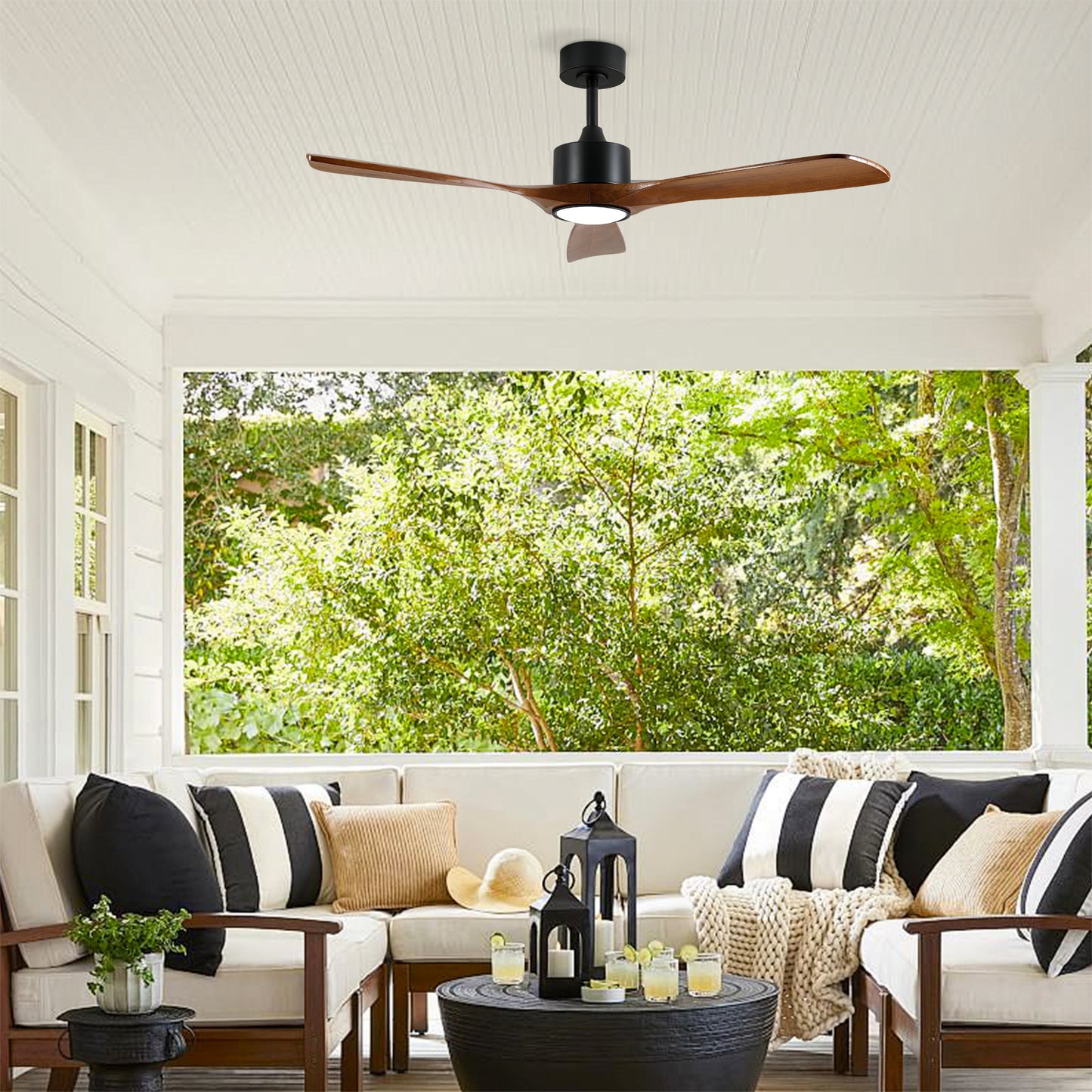 52" Matte Black Solid Wood Ceiling Fan with Dimmable LED - view 6