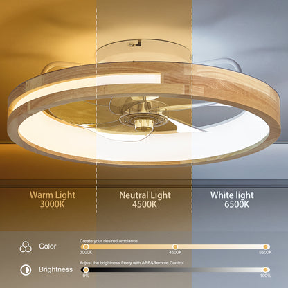 20" Wood Flush Mount Ceiling Fan with Dimmable LED - view 5