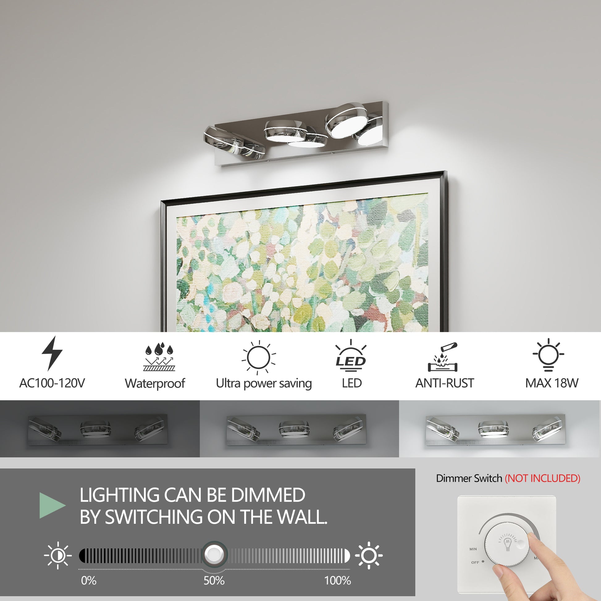 20" 3-Light Chrome LED Vanity Light - view 5