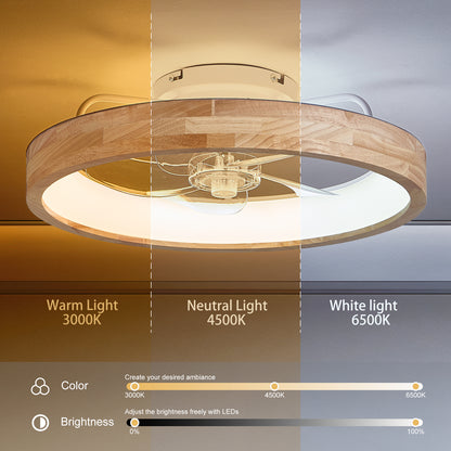 20" Wood Low Profile Flush Mount Ceiling Fan with Dimmable LED - view 5