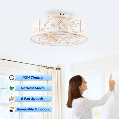 20" Retro White Flower Caged Flush Mount Ceiling Fan - view 14