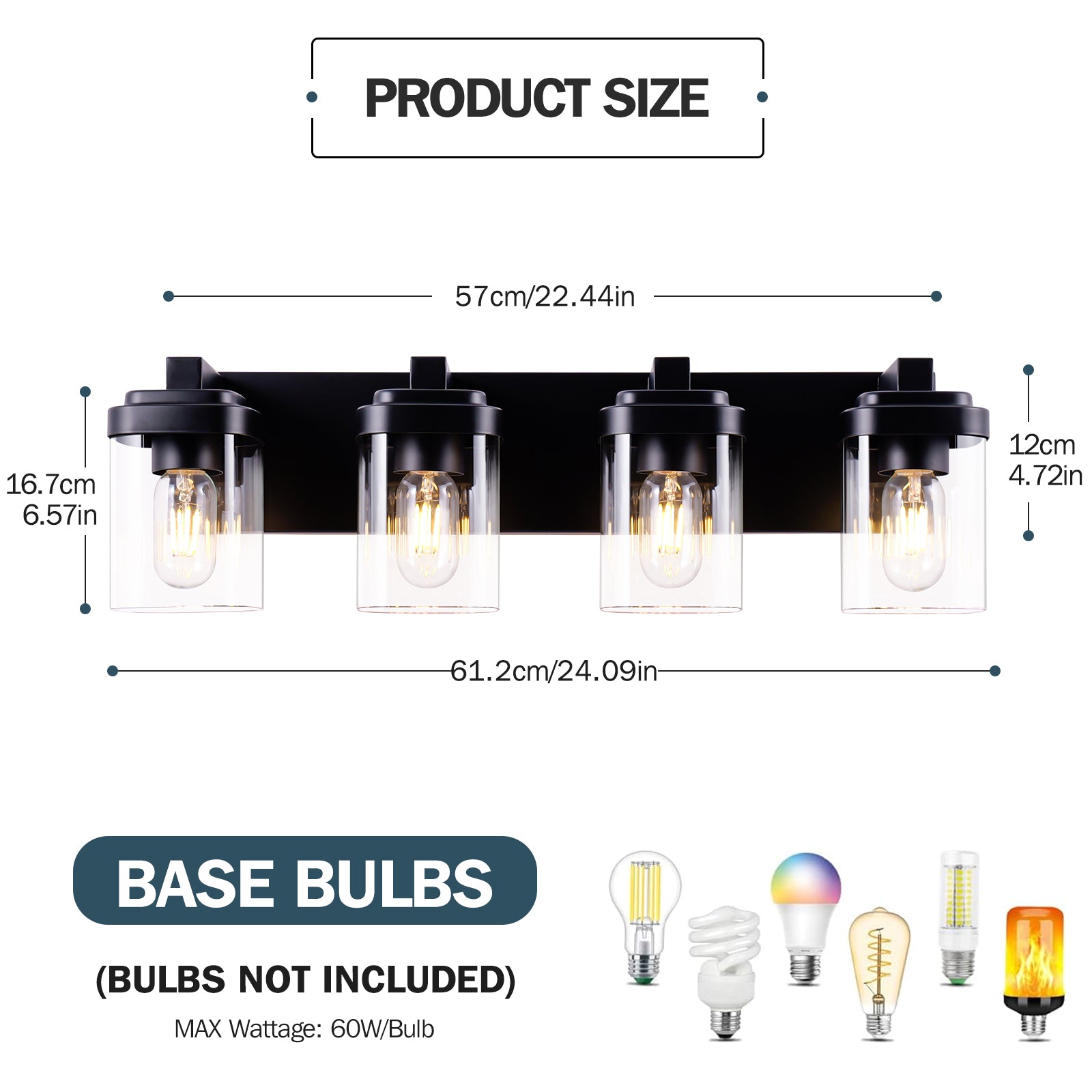 4-Light Matte Black Vanity Light with Clear Glass - view 7