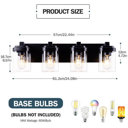 4-Light Matte Black Vanity Light with Clear Glass - view 7