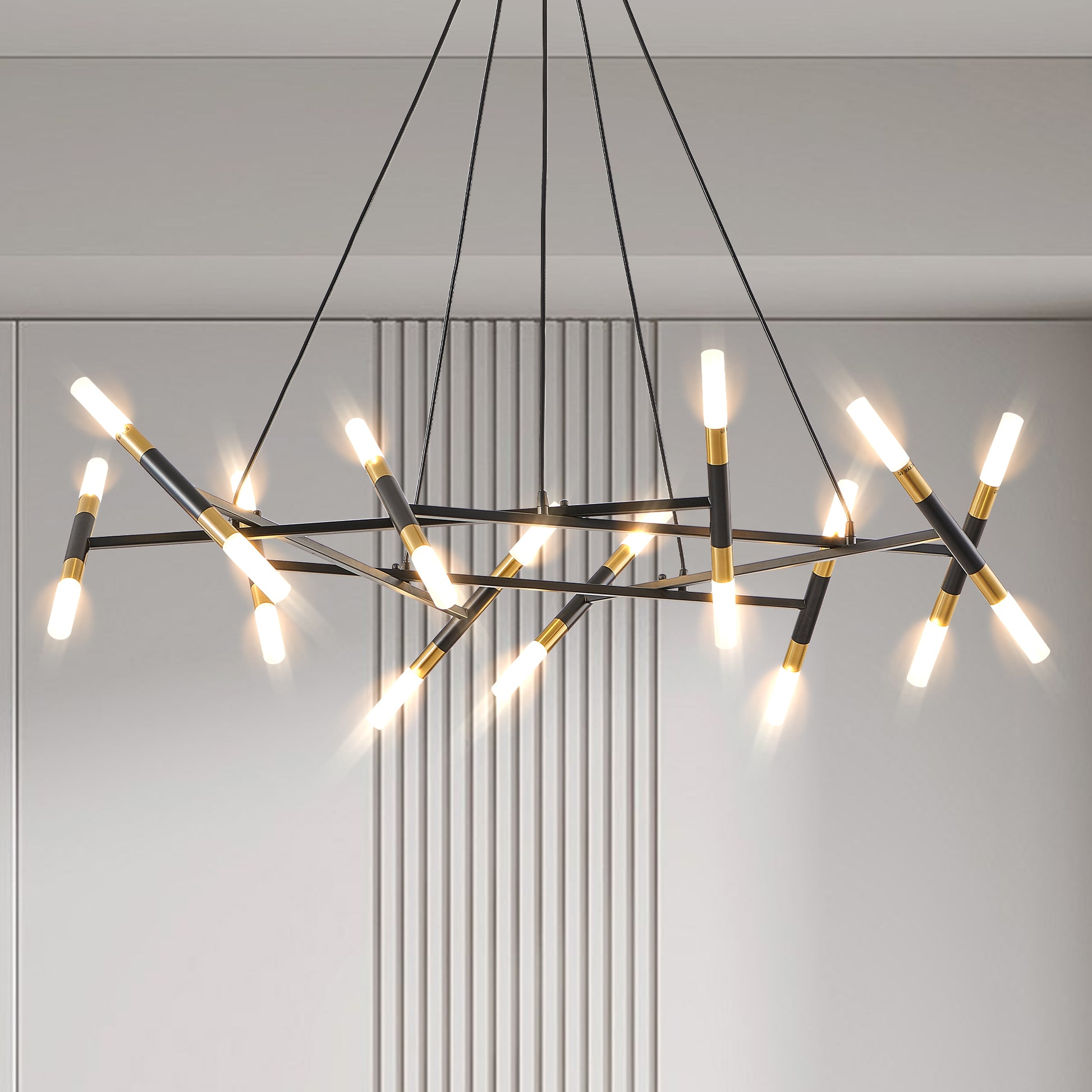 41" Black & Gold Branch Chandelier with Frosted Tubes