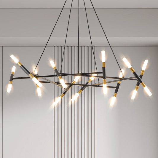 41" Black & Gold Branch Chandelier with Frosted Tubes