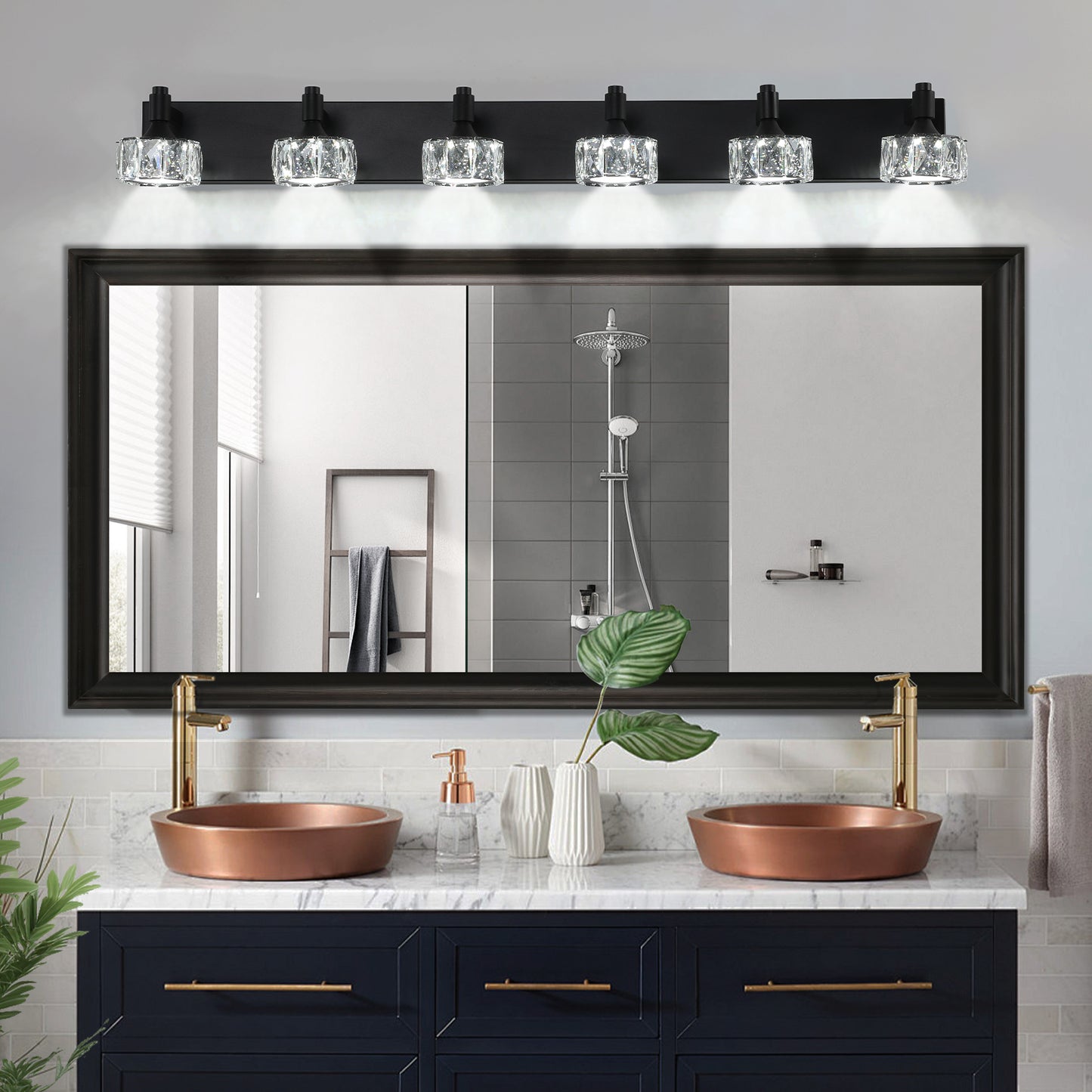 6-Light Matte Black LED Vanity Light with Crystal Glass - view 3