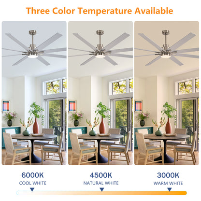84" Nickel 8-Blade Ceiling Fan with Dimmable LED - view 15