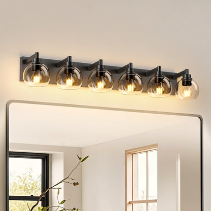 6-Light Black Farmhouse Vanity Light with Glass Shade