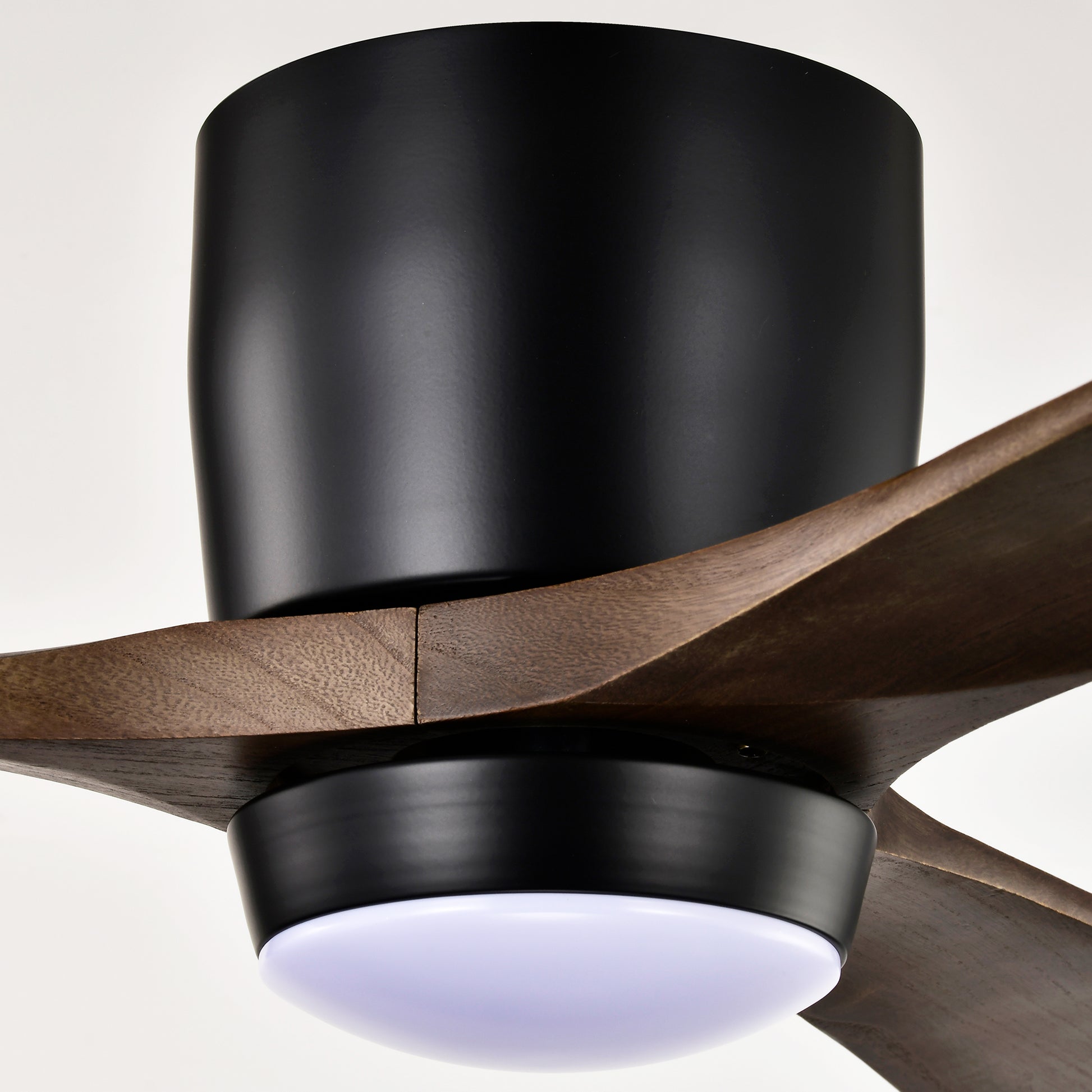 52" Matte Black Flush Mount Wood Ceiling Fan with Remote - view 12