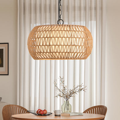 18" White Boho Woven Jute Rope Pendant Light - view 5
