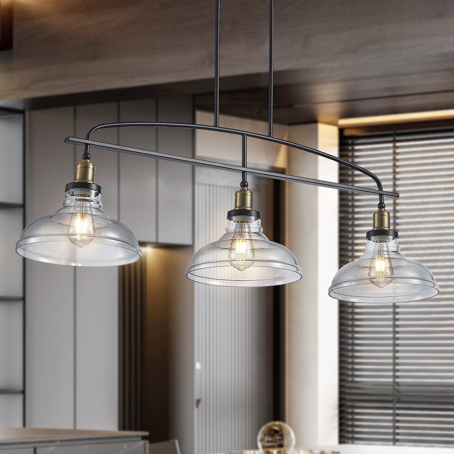 Black Glass 3-Light Chandelier