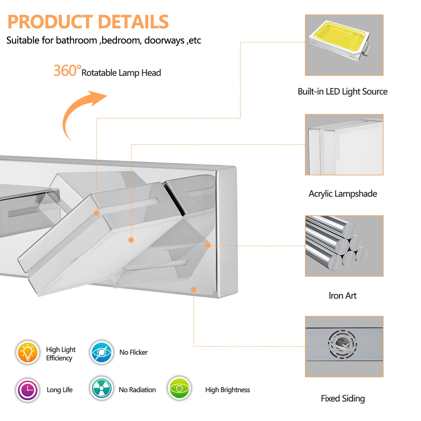 8-Light Chrome LED Bathroom Vanity Light - view 6
