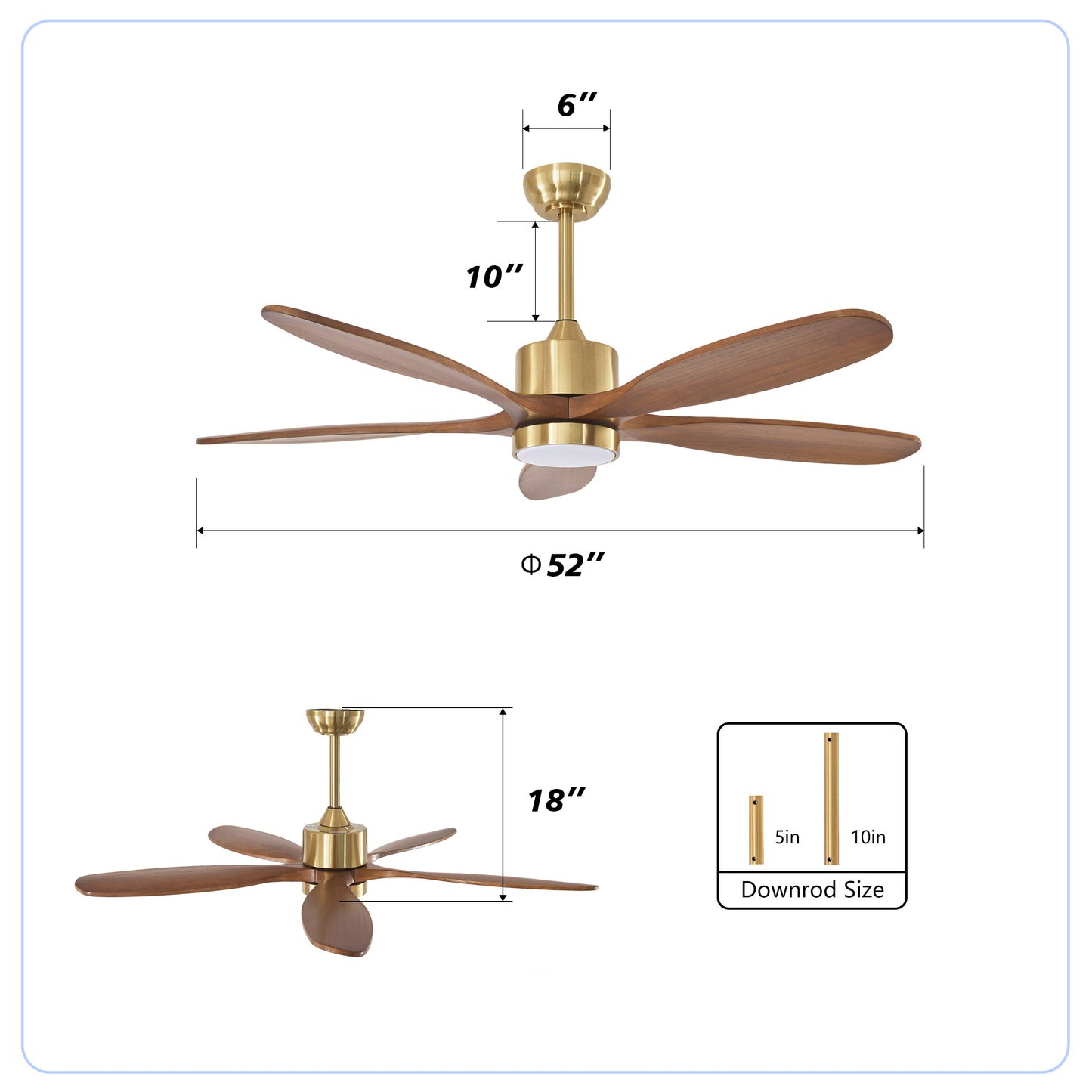 52" Gold Reversible Ceiling Fan with Light - view 7