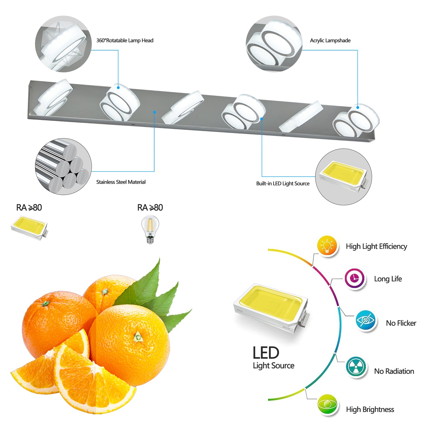 45" 6-Light Chrome LED Vanity Wall Light - view 5
