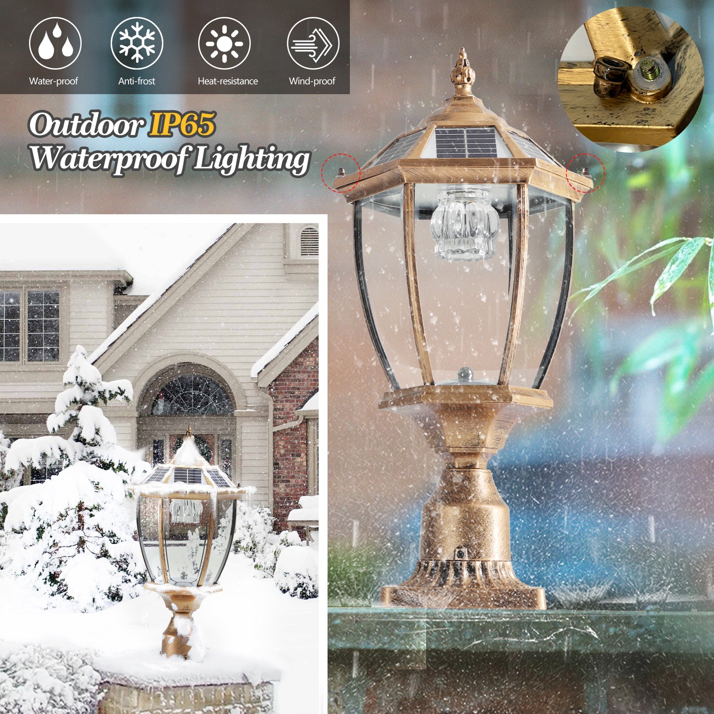 20"H Golden Vintage Solar Outdoor Lantern, Set of 2 - view 9