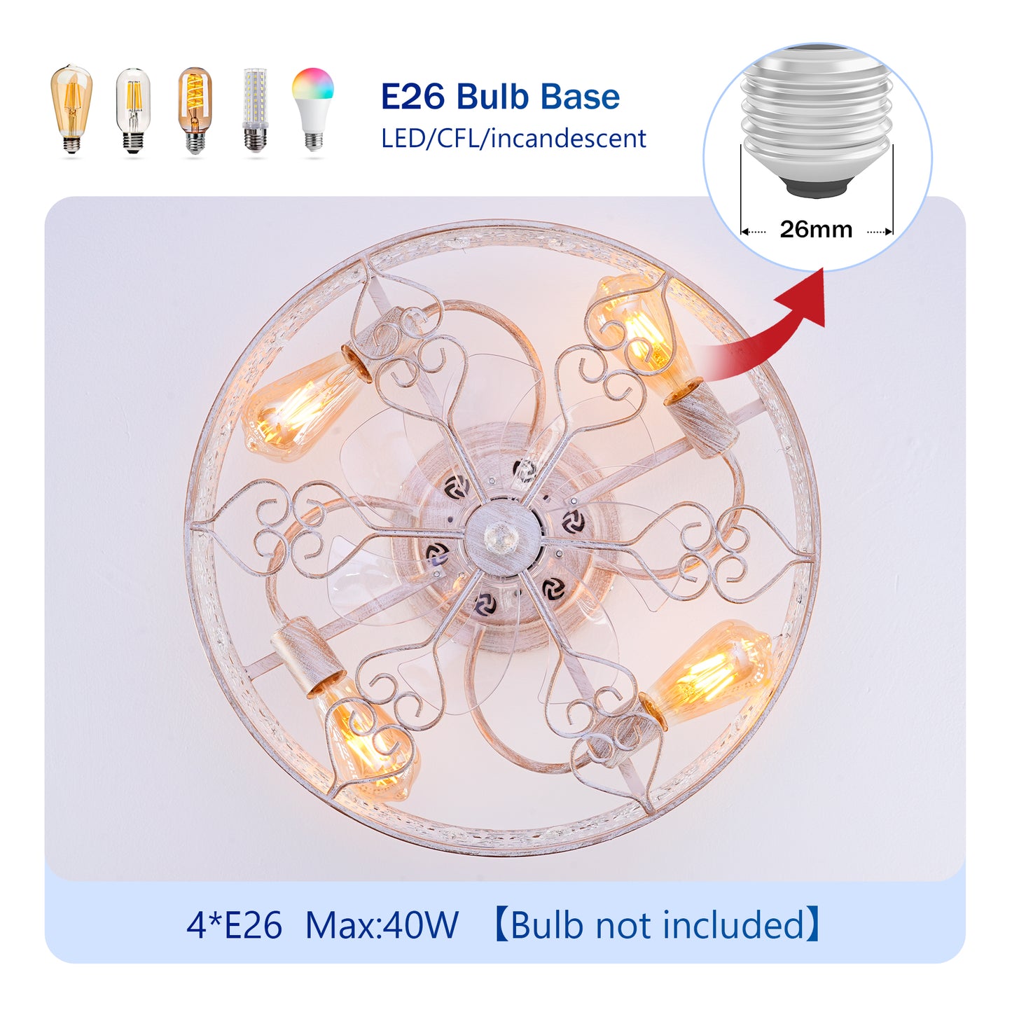 20" White & Gold Crystal Caged Ceiling Fan with Remote - view 11