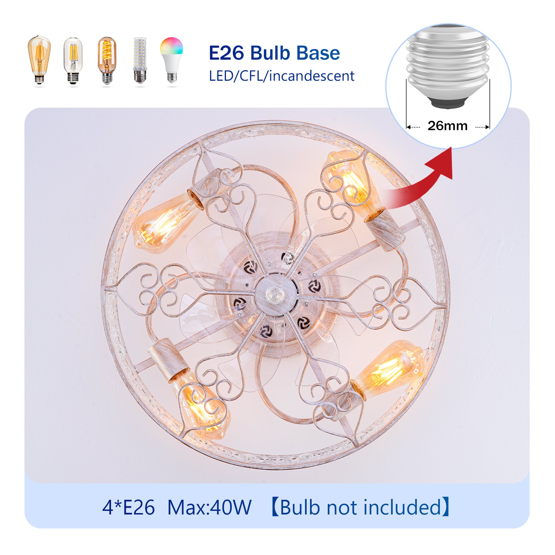20" White & Gold Crystal Caged Ceiling Fan with Remote - view 11