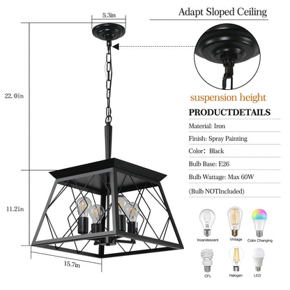 16" 4-Light Black Industrial Cage Chandelier - view 9