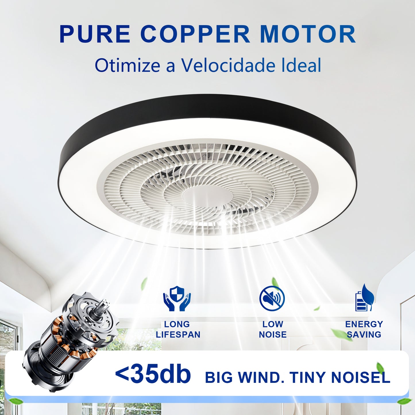 Matte Black Flush Mount Ceiling Fan with Dimmable LED - view 12