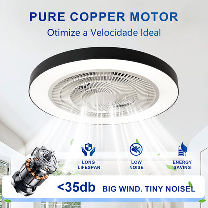 Matte Black Flush Mount Ceiling Fan with Dimmable LED - view 12