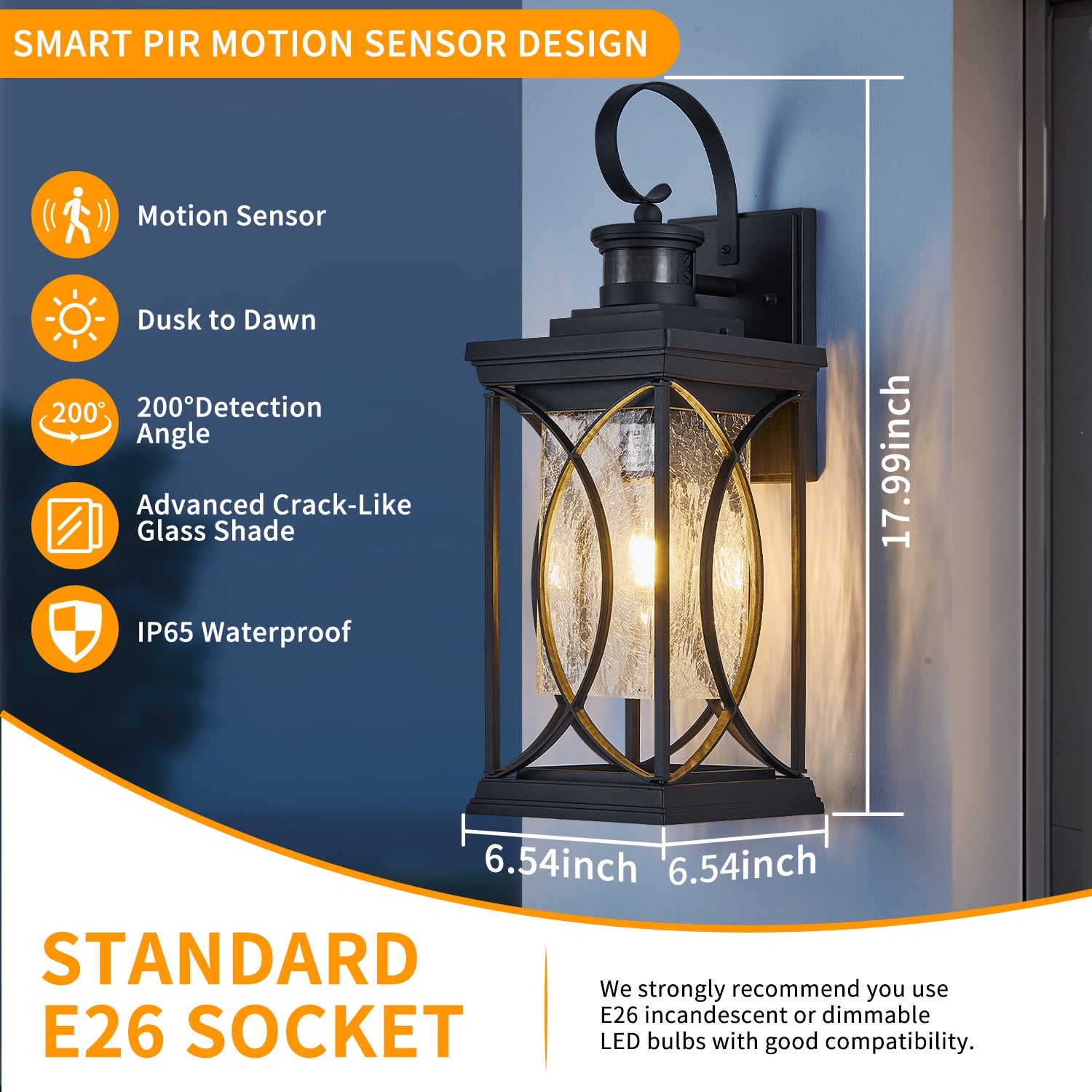 Black Motion Sensor Outdoor Wall Light - view 5