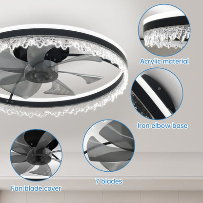 24" Black Crystal Invisible Blade Ceiling Fan with Remote - view 5