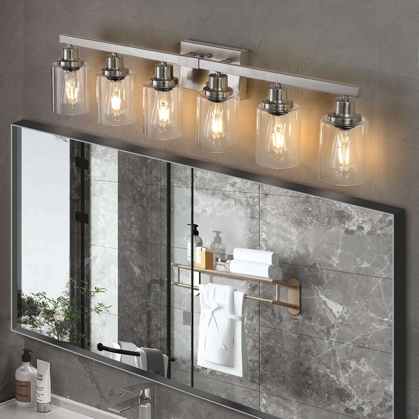 37" 6-Light Brushed Nickel Vanity Light with Clear Glass - view 3