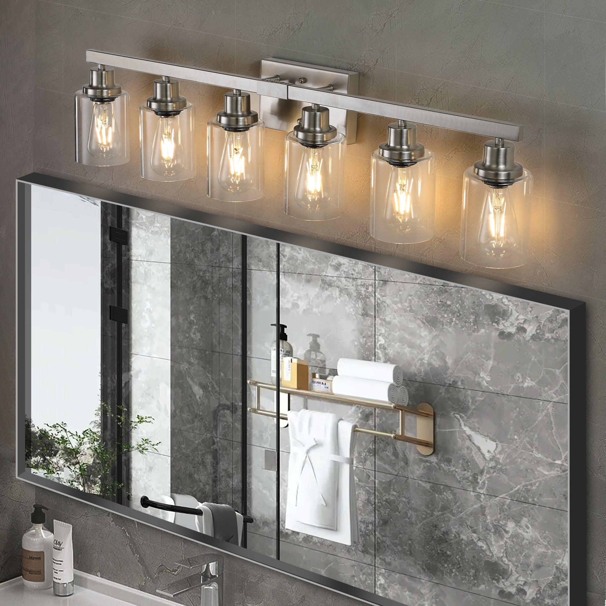 37" 6-Light Brushed Nickel Vanity Light with Clear Glass - view 3